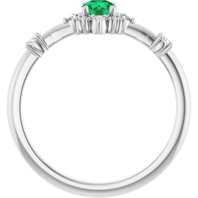 14K White Natural Emerald & 1/6 CTW Natural Diamond Halo-Style Ring 